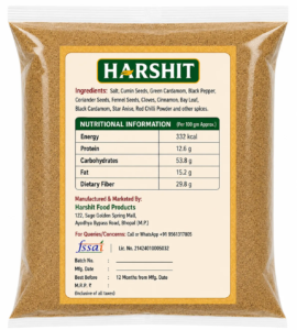 Garam masala packet back